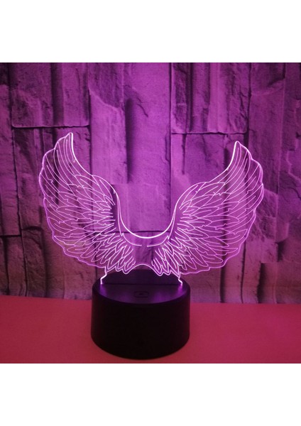 3D Melek Kanat Gece Işığı Lambası Illusion Gece Lambası 7 Renk Değiştirme Dokunmatik Anahtarı Masa Danışma Dekorasyon Lambaları Akrilik Düz ile Hediye (Stil 2) (Yurt Dışından) modelleri