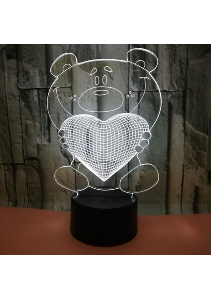Kalp Ayı 3D Dokunmatik Optik Illusion Gece Lambası Çarpıcı Görsel Efekt 7 Renk Değişen Masa Masa Lambası Yatak Odası Çocuk Odası Dekoratif Gece Lambası (Stil H) (Yurt Dışından)
