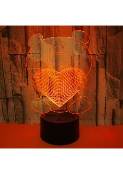 Kalp Ayı 3D Dokunmatik Optik Illusion Gece Lambası Çarpıcı Görsel Efekt 7 Renk Değişen Masa Masa Lambası Yatak Odası Çocuk Odası Dekoratif Gece Lambası (Stil H) (Yurt Dışından)