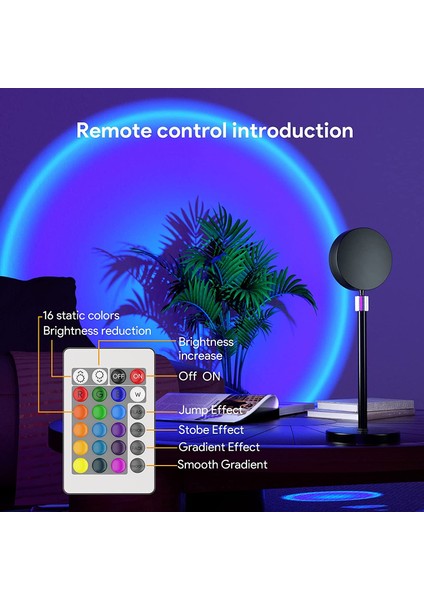 Günbatımı Lambası Projeksiyon LED Işıklar Uzaktan 16 Renk Gece Lambası 360 ° Dönme Gökkuşağı Işıkları Parti / Ev / Oturma Odası / Yatak Odası Dekoru (Yurt Dışından) modelleri