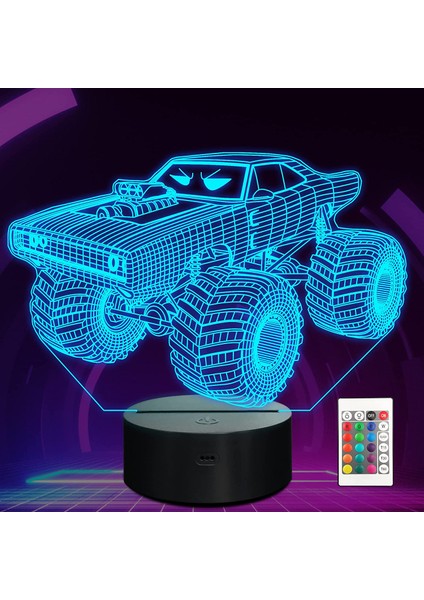 Canavar Kamyon Gece Lambası Vroom 3D Illusion Lamba 16 Renk Uzaktan Kumanda ile Değişen Yaratıcı Doğum Günü Hediyeleri Çocuklar Boys Için Yatak Odası Dekor (Yurt Dışından)