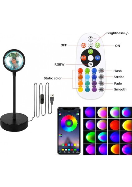 Oda Için Gün Batımı Lamba Projektörü Uzaktan Kumandalı LED Gün Batımı Projeksiyonu Gece Lambası 16 Renk Selfie / Ev / Oturma Odası / Yatak Odası Dekoru Romantik Görsel Gün Batımı P (Yurt Dışından) fırsatları