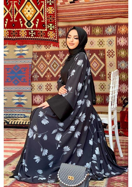 Desenli Abaya Düz CepKuşaklı Sıfır Kol Tulum Takım 8312 Siyah fırsatları