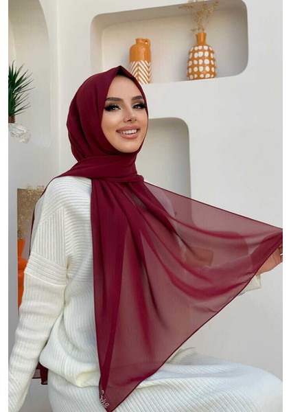 2019 Şifon Şal Bordo