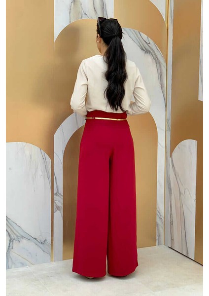 Fermuarlı Kemer Aksesuarlı Pantolon Etek 0125 Bordo