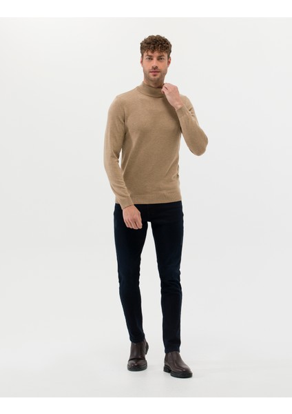 Erkek Camel Melanj Slim Fit Yarım Balıkçı Yaka Basic Triko Kazak 50276161-VR122