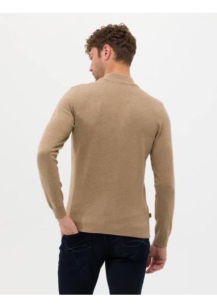 Erkek Camel Melanj Slim Fit Yarım Balıkçı Yaka Basic Triko Kazak 50276161-VR122