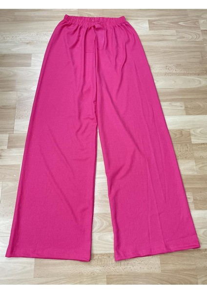Kadın Beli Lastikli Bol Paça Oversize Bürümcük Kumaş Uzun Hardal Pantolon