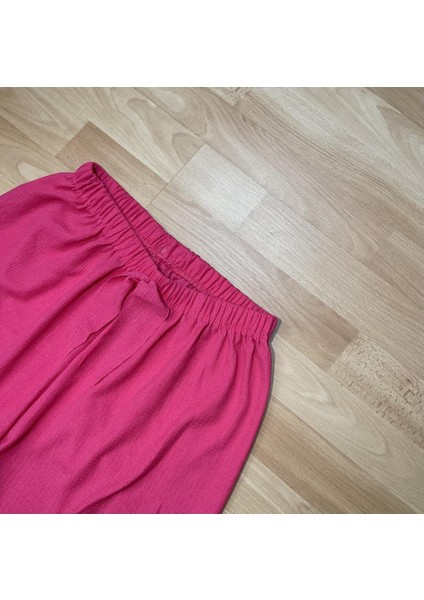 Kadın Beli Lastikli Bol Paça Oversize Bürümcük Kumaş Uzun Hardal Pantolon fiyatları