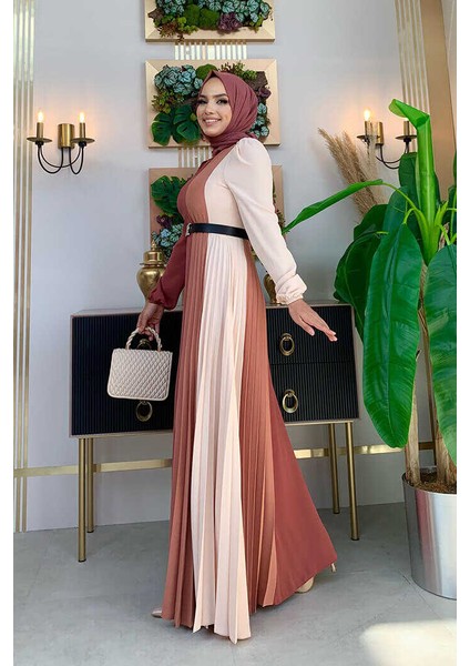 Bym Üç Renkli Bel Kemer Pilise Detay Elbise 3622 Gül Kurusu fiyatları