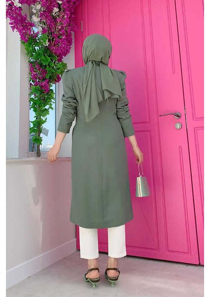 Bym Yaka Detay Ön Düğmeli Yarım Boy Ceket 7693 Mint