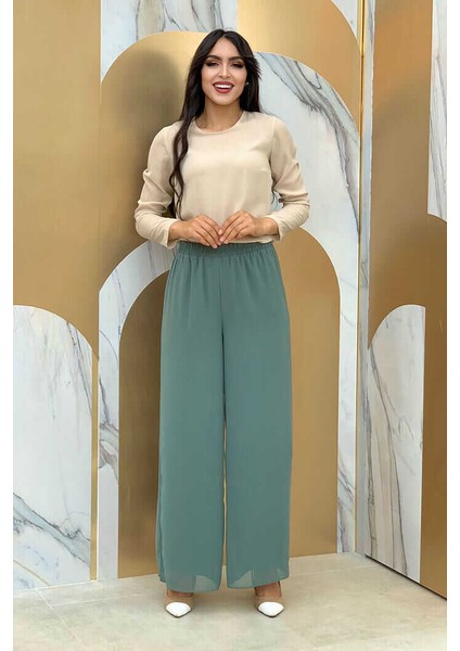 Bym Bel Lastikli Astarlı Şifon Pantolon 0267 Mint