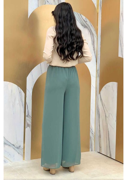 Bym Bel Lastikli Astarlı Şifon Pantolon 0267 Mint