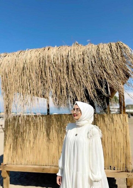 Bym Omuz Kısmı Büzgü Görünümlü Salaş Astarlı Elbise 3511 Ekru