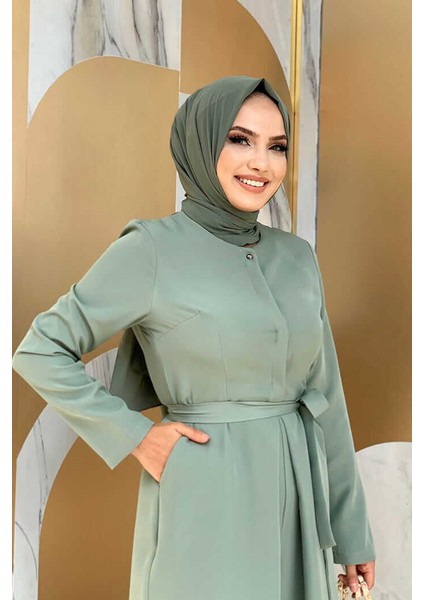 Bym Fashion Bym Göğüs Kısmı Gizli Düğme Detaylı Bel Kuşaklı Tulum 3676 Mint