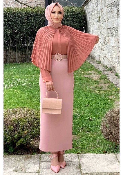 Bym Pilise Pelerin Görünümlü Önü Düğmeli Bluz 5264 Gül Kurusu