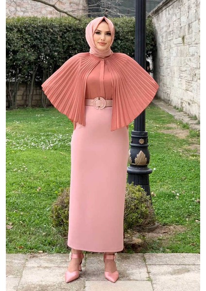 Bym Pilise Pelerin Görünümlü Önü Düğmeli Bluz 5264 Gül Kurusu fiyatları