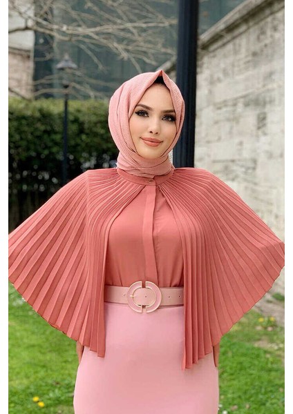 Bym Pilise Pelerin Görünümlü Önü Düğmeli Bluz 5264 Gül Kurusu modelleri