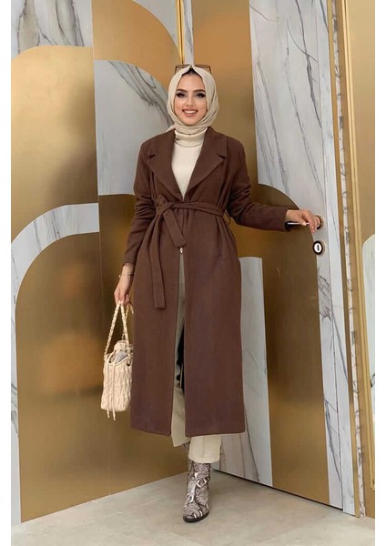 Bym 7519 Kaşe Kaban Kahverengi