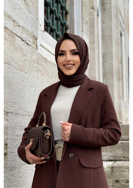 Bym Düğme Detaylı Kısa Ceket Pantolon Takım 8352 Kahverengi modelleri