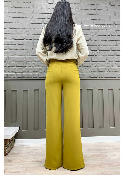 Bym Fermuarlı Yırtmaç Detaylı Cepli Krep Pantolon 0271 Hardal fiyatları