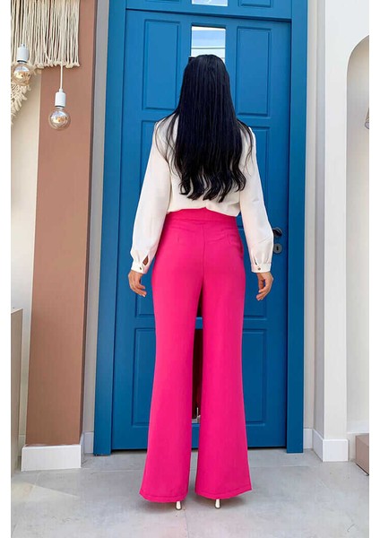 Bym Fermuarlı Yırtmaç Detaylı Cepli Krep Pantolon 0271 Fuşya fiyatları