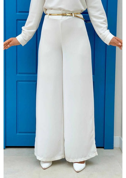 Bym Fermuarlı Kemer Aksesuarlı Pantolon Etek 0125 Ekru