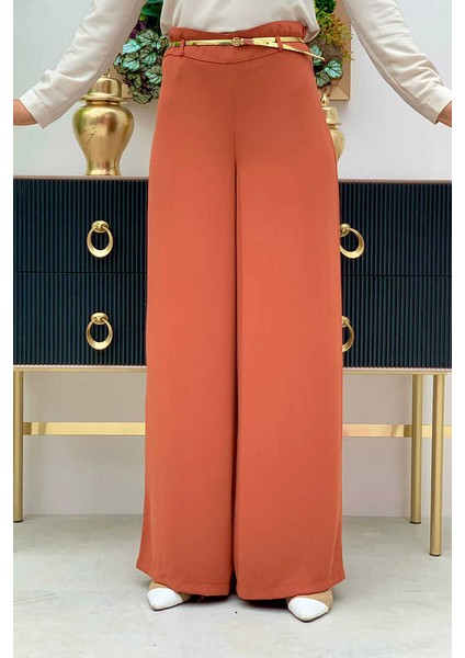 Bym Fermuarlı Kemer Aksesuarlı Pantolon Etek 0125 Kiremit