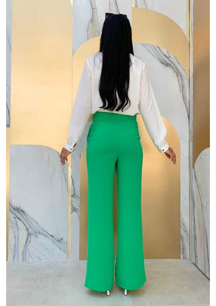 Bym Fermuarlı Yırtmaç Detaylı Cepli Krep Pantolon 0271 Yeşil fiyatları