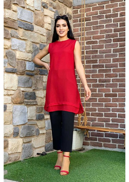 Bym Kat Görünüm Sıfır Kol Içlik Tunik 2340 Kırmızı