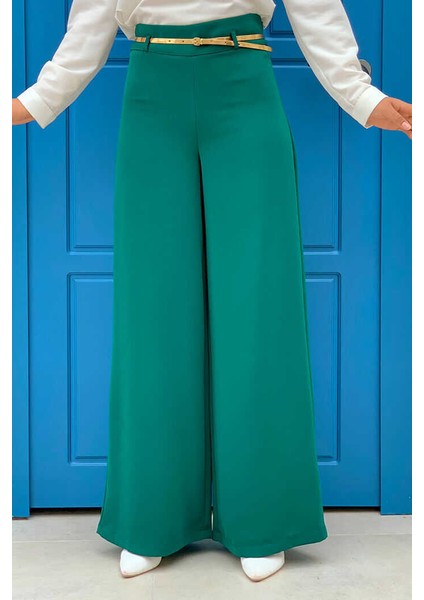 Bym Büyük Beden Fermuarlı Kemer Aksesuarlı Pantolon Etek 0125-1 Zümrüt