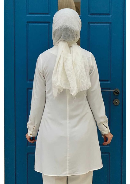 Bym Kol Manşetleri Düğmeli Bisiklet Yaka Uzun Tunik 2649 Ekru fiyatları