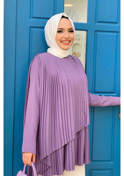 Bym Fashion Bym Çapraz Görünüm Pilise Detay Tunik 2363 Lila