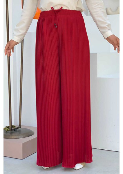 Bym Bel Lastikli Bağcık Görünümlü Piliseli Pantolon 0129 Bordo