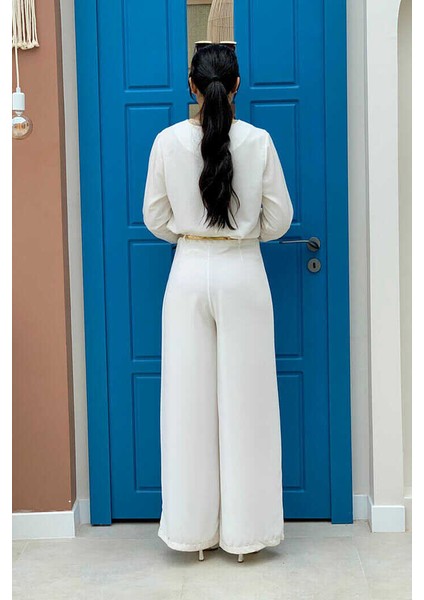 Bym Büyük Beden Fermuarlı Kemer Aksesuarlı Pantolon Etek 0125-1 Ekru fiyatları