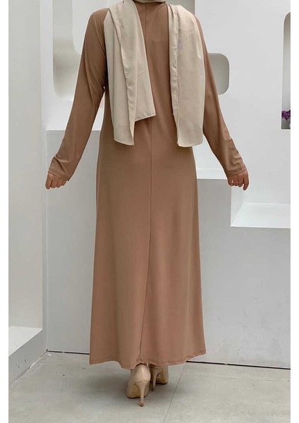 Bym Büyük Beden Düz Bisklet Yaka Uzun Kol Iç Sandy Elbise 3202-1 Taba fiyatları
