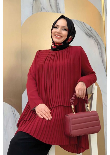 Bym Fashion Bym Çapraz Görünüm Pilise Detay Tunik 2363 Bordo