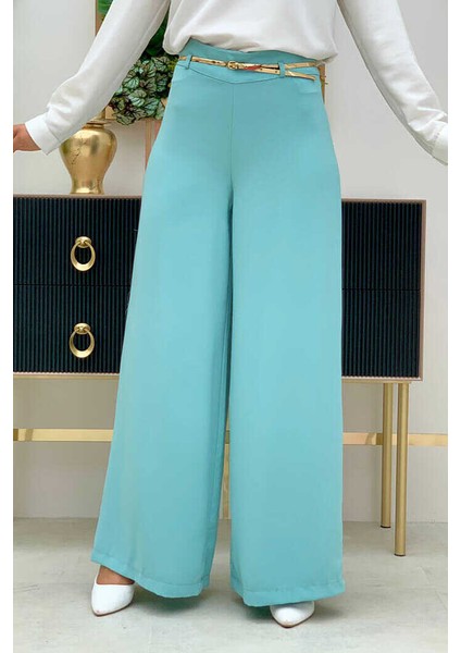 Bym Büyük Beden Fermuarlı Kemer Aksesuarlı Pantolon Etek 0125-1 Mint