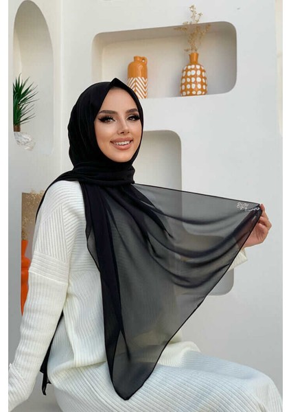 2019 Şifon Şal Siyah