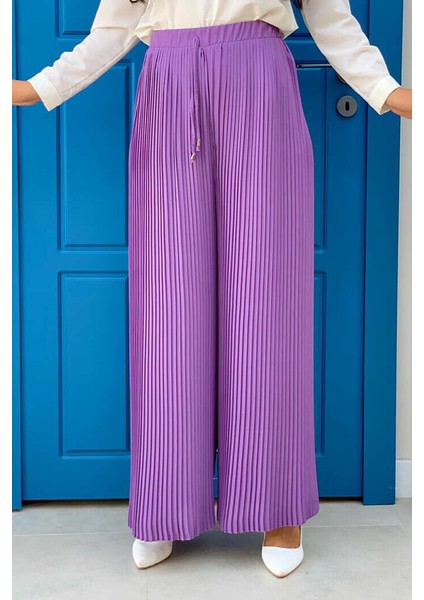 Bym Bel Lastikli Bağcık Görünümlü Piliseli Pantolon 0129 Lila