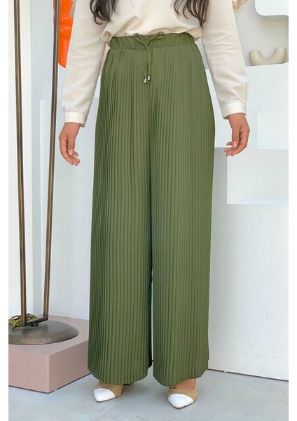 Bym Bel Lastikli Bağcık Görünümlü Piliseli Pantolon 0129 Haki