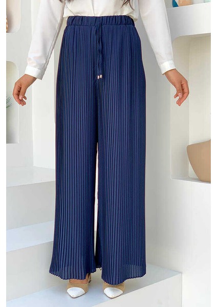 Bym Bel Lastikli Bağcık Görünümlü Piliseli Pantolon 0129 Lacivert