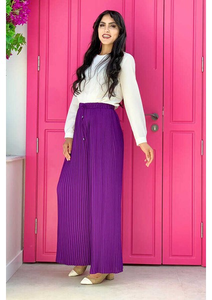 Bym Bel Lastikli Bağcık Görünümlü Piliseli Pantolon 0129 Mor fiyatları