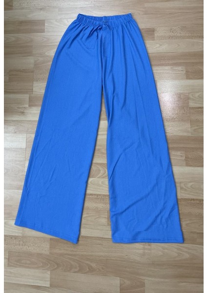 Kadın Beli Lastikli Bol Paça Oversize Bürümcük Kumaş Uzun Hardal Pantolon