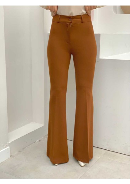 Bym Bel Fermuarlı Ispanyolpaça Pantolon 0231 Koyu Taba