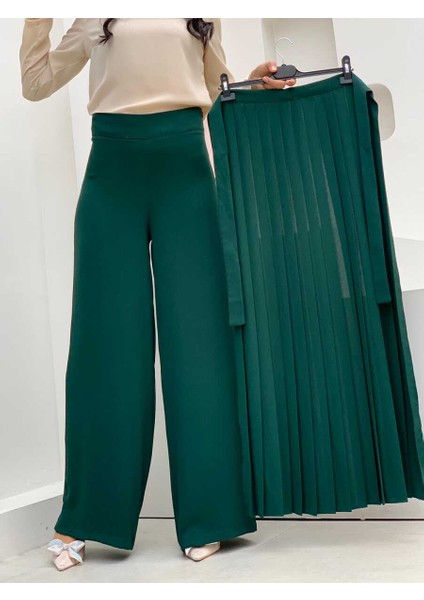 Bym Piliseli Ayrı Bağlamalı Parça Detaylı Pantolon Etek 0274 Zümrüt fiyatları