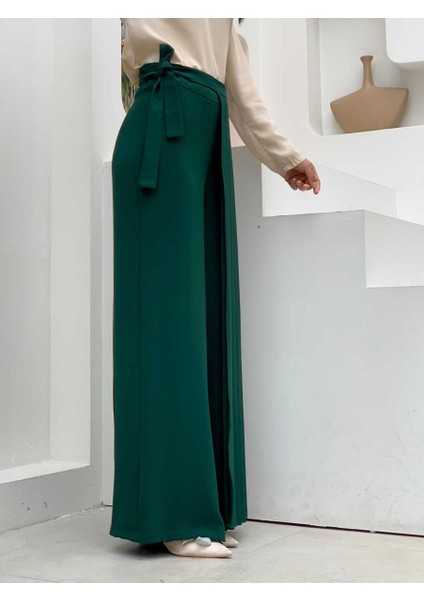 Bym Piliseli Ayrı Bağlamalı Parça Detaylı Pantolon Etek 0274 Zümrüt modelleri
