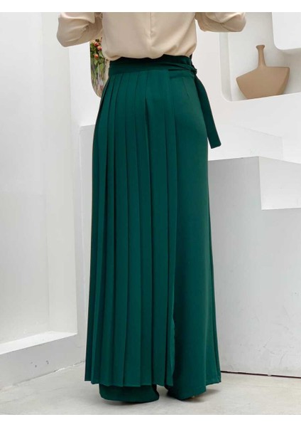 Bym Piliseli Ayrı Bağlamalı Parça Detaylı Pantolon Etek 0274 Zümrüt fırsatları