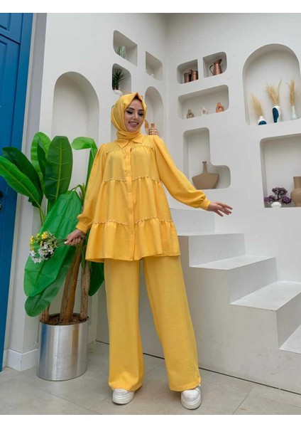 Bym Fashion Bym Kat Taş Işleme Görünümlü Düğmeli Tunik 2687 Sarı