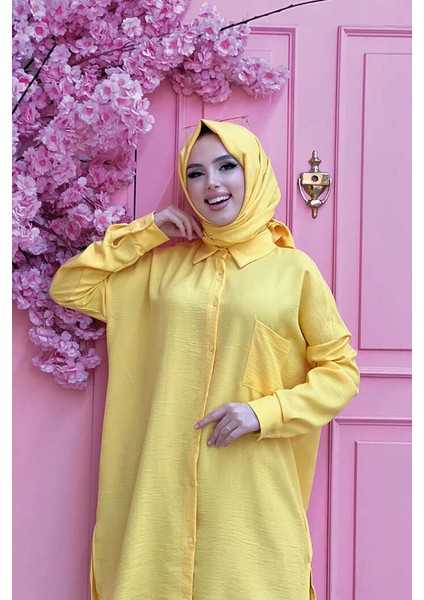 Bym Fashion Bym Boydan Düğmeli Cep Detaylı Tunik 2688 Sarı